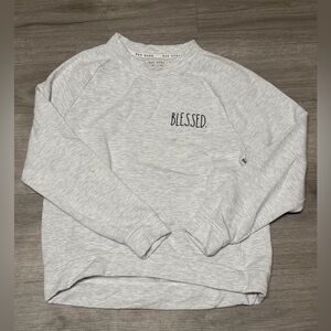 Rae Dunn Light Gray 'BLESSED' Crewneck Sweater